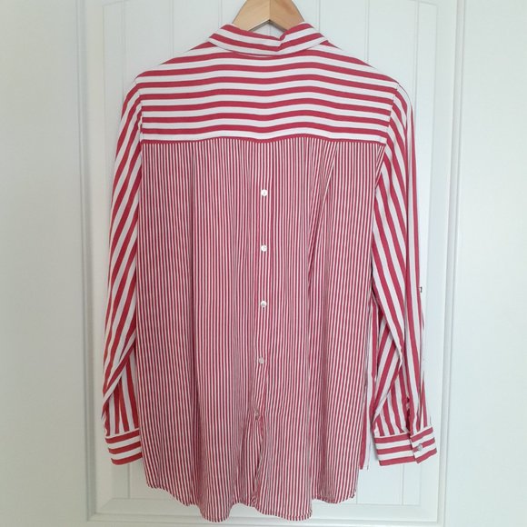 Jane and Delancey Striped Long Sleeve Button Up w/Back Buttons Red White Size L - Picture 2 of 12